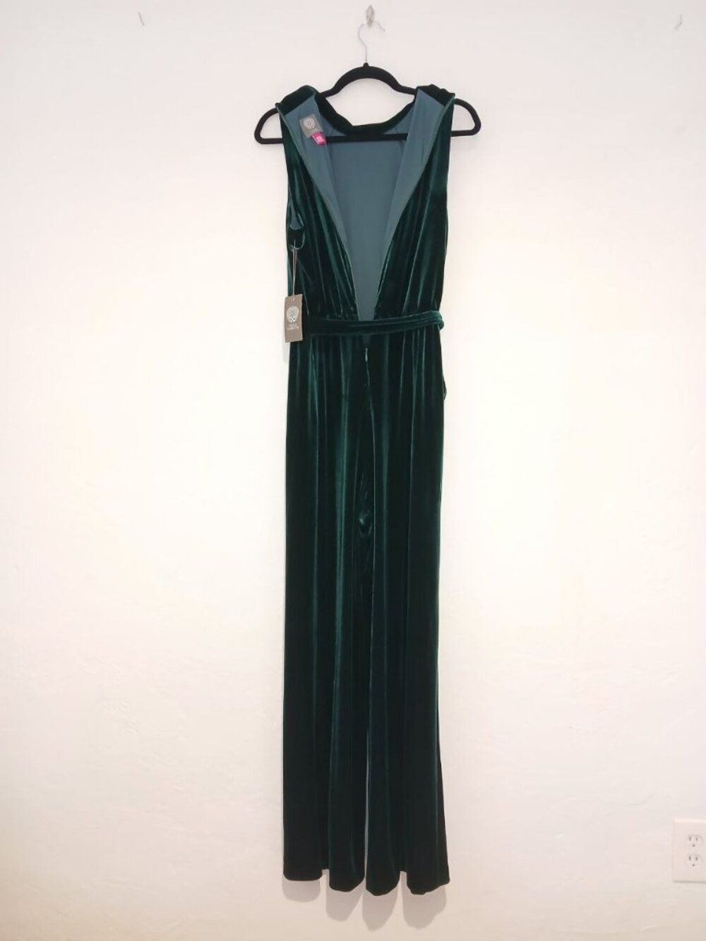 Vince Camuto Emerald Velvet Wide-Leg Belted Jumpsuit Size L NWT - Picture 7 of 16